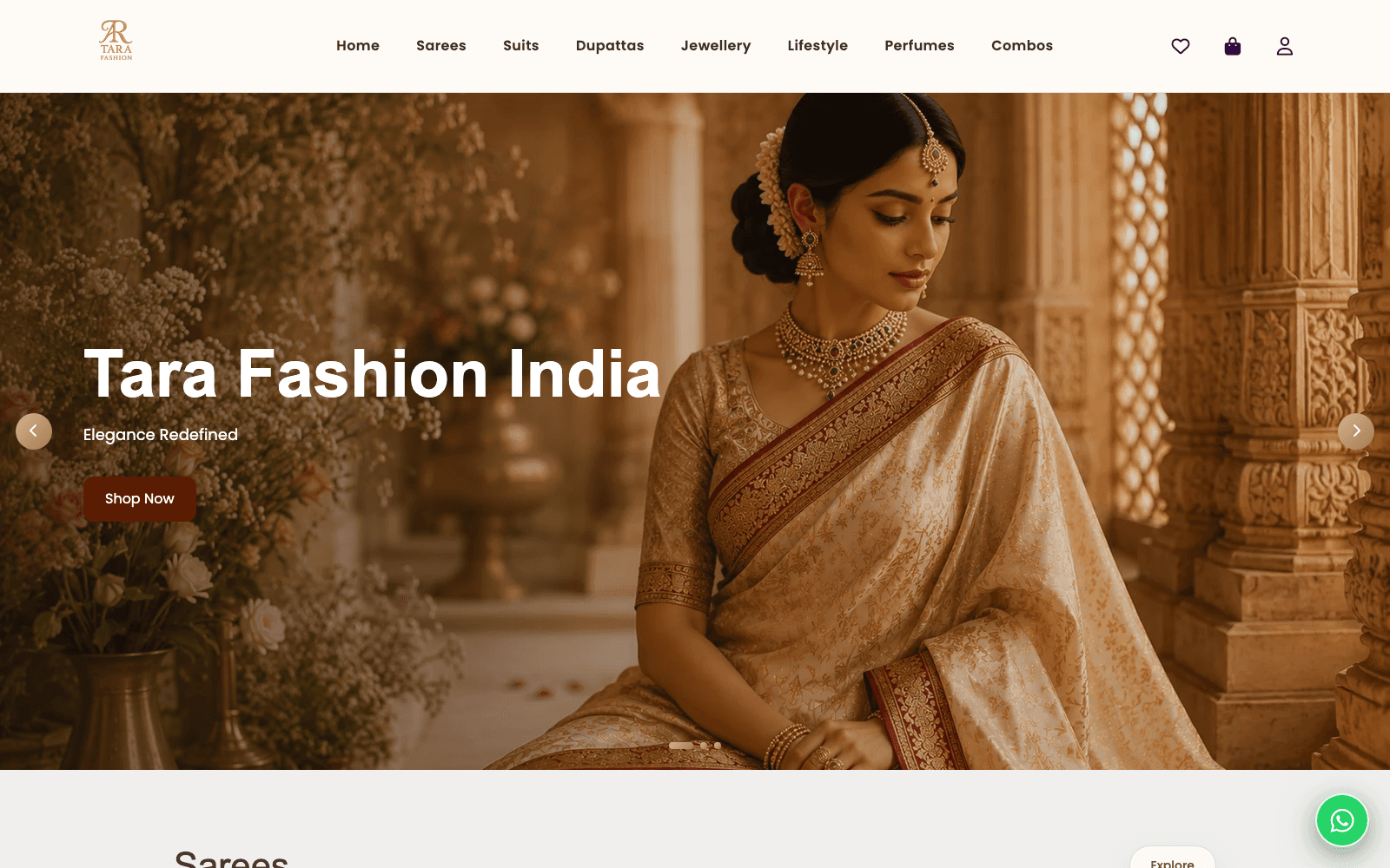 Live Tara Fashion India ecommerce website