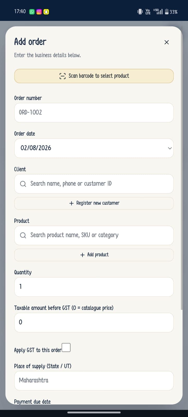Scan & create orders in the mobile-first Gold CRM application