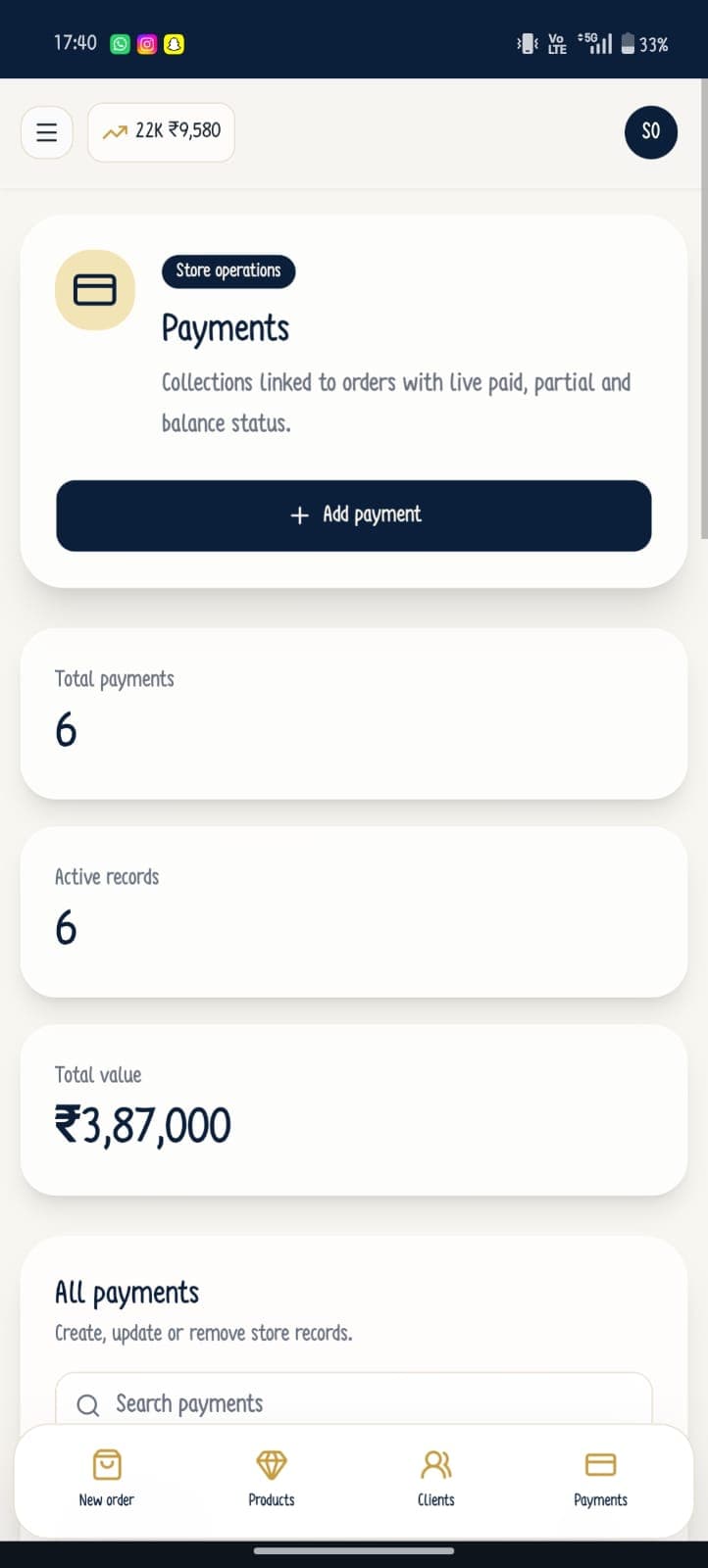 Payments in the mobile-first Gold CRM application