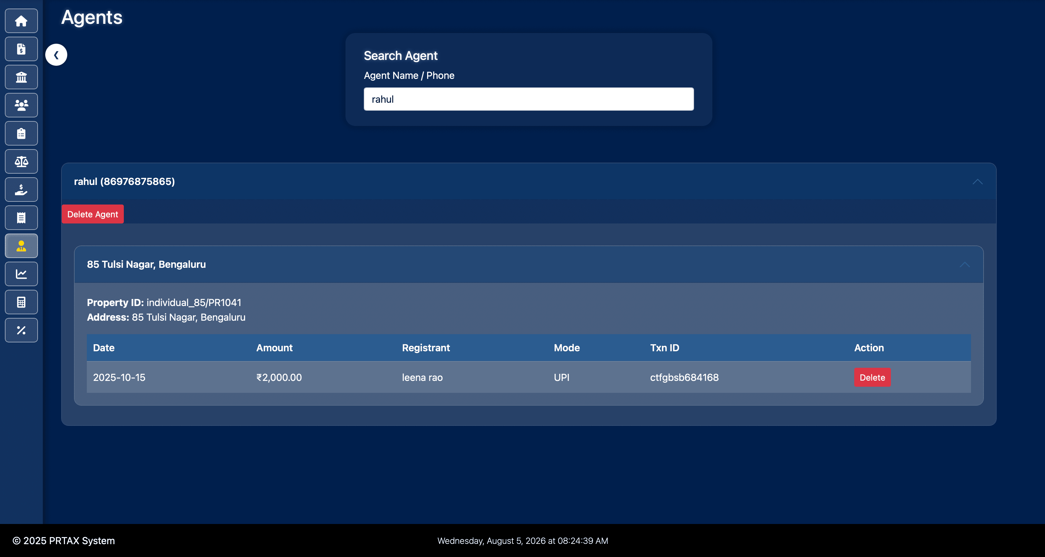 Agent properties and commissions in Property Tax Management System